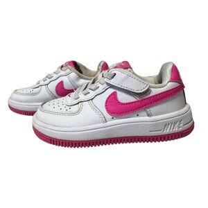 Nike Court Borough Low • Girls Size 8C • White & Hot Pink Sneakers • Velcro + La